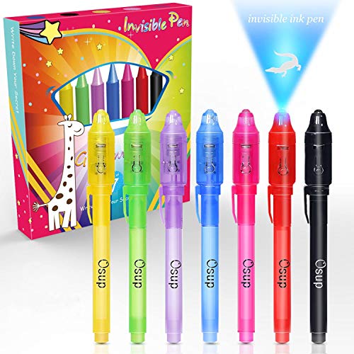 Hather 7 Stück Geheimstift mit UV-Licht Unsichtbar Schreiben Lesbar durch Licht UV Stift Mitgebsel Kinder Give Aways Kindergeburtstag Gastgeschenke Kindergeburtstag Mitgebsel für Jungen Mädchen von Hather