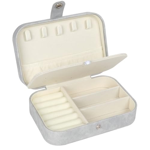 Reise-Schmuckschatulle, PU-Leder, kleiner Schmuck-Organizer für Damen und Mädchen, doppellagig, tragbar, Mini-Reiseetui, Aufbewahrungsboxen für Ohrstecker, Ringe (grau) von Hatori