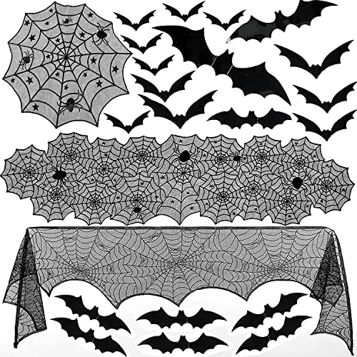 35 Stück Halloween Spider Tischläufer, Halloween Spinnennetz Tischdecke, Halloween-Dekoration Set, Halloween Tischdecke Spinnennetz, Kaminsims-Schal Und Teilige Gruselige 3D Schläger, für Halloween von Hatriel