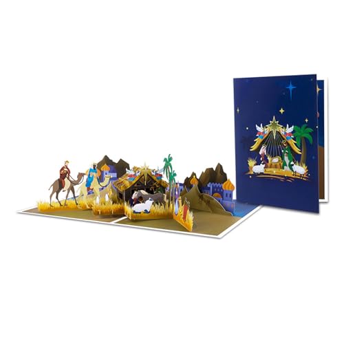 3D Weihnachten Thema Popup Grußkarte Krippe Geschenke Postkarte mit Umschlag und Notizkarte für Partys Einladung von Hattba