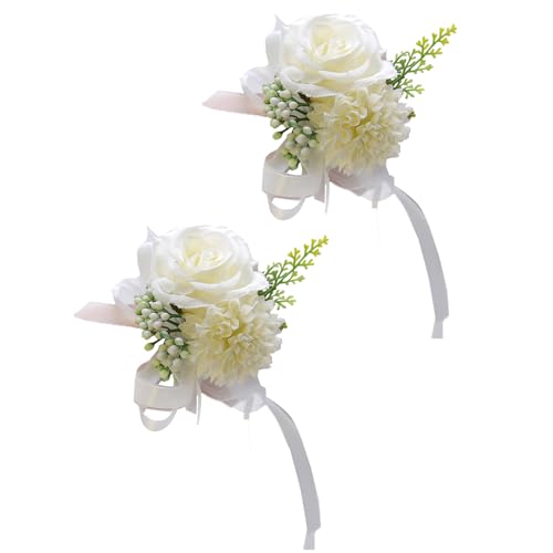 Hattba 2 x Handgelenk-Corsagen für Mutter der Braut und des Bräutigams, Rosen-Ansteckblume für Braut- und Brautjungfern-Korsagen für Abschlussbälle von Hattba