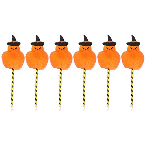 Hattba 6 x Pompon-Kugelschreiber, 0,7 mm, dekorativer Stift für Halloween, glattes Schreiben, Schreibwaren für Schüler von Hattba