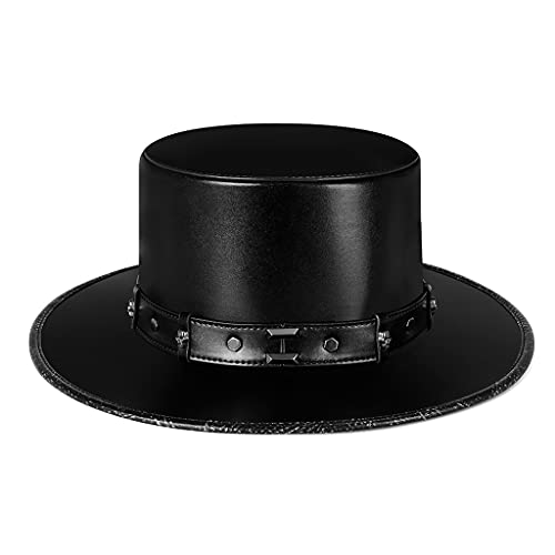 Hattba Doktorhut PU Leder schwarz flach für Halloween Cosplay von Hattba