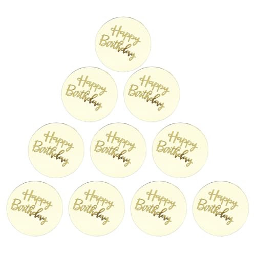 Tortenaufsätze, rund, mit Gravur, "Happy Birthday", Acryl, Cupcake-Topper, Kuchendekoration, Partyzubehör, 10 Stück von Hattba