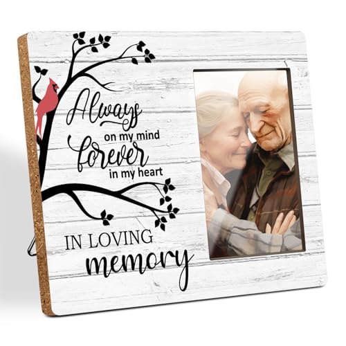 Hatzelou Bilderrahmen aus Holz, mit Aufschrift "In Loving Memory", Beileidsgeschenke für den Verlust eines geliebten Menschen, "Always On My Mind Forever", Gedenkfotorahmen, Beileidsgeschenk (10,2 x von Hatzelou