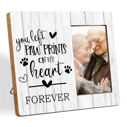 Hatzelou Holz-Bilderrahmen mit Aufschrift "You Left Paw Prints On My Hearts Forever", Gedenkgeschenk-Rahmen für den Verlust eines geliebten Haustiers, Heimdekoration, Schlafzimmer, von Hatzelou