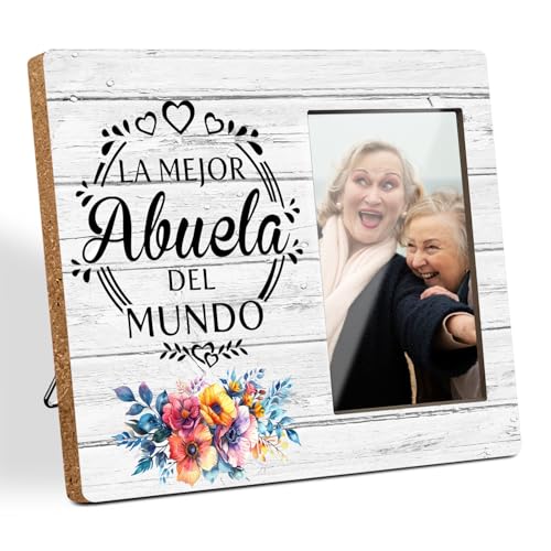 Hatzelou La Mejor Abuelita Del Mundo Spanischer Holz-Bilderrahmen, Abuelita-Geschenke für Oma, beste Großmutter, Blumendekor, Geburtstagsgeschenke für Oma (10,2 x 15,2 cm Foto) von Hatzelou