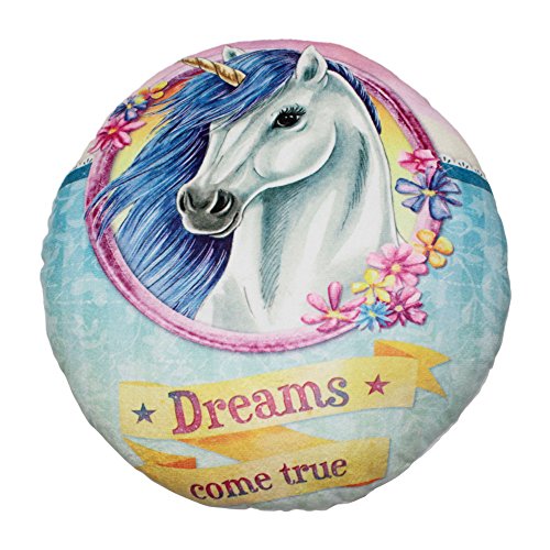 Haus und Deko Kinder Kuschelkissen Plüsch Kissen rund Ø ca. 30 cm Mädchen Einhorn Motiv in Blau (Dreams) von Haus und Deko