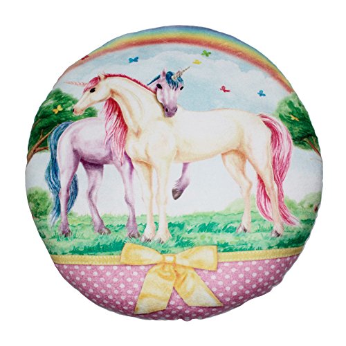 Haus und Deko Kinder Kuschelkissen Plüsch Kissen rund Ø ca. 30 cm Mädchen Einhorn Motiv in Blau (Rainbow) von Haus und Deko