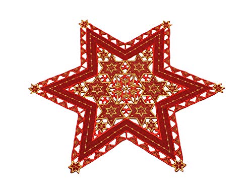 Haus und Deko Tischdecke 60 cm rot mit Gold Sterne Weihnachten Deckchen Advent Bestickt Untersetzer Mitteldecke von Haus und Deko