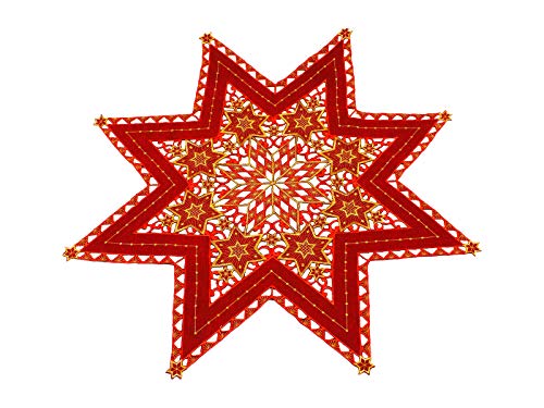 Haus und Deko Tischdecke 85 cm rot mit Gold Sterne Weihnachten Deckchen Advent Bestickt Untersetzer Mitteldecke von Haus und Deko