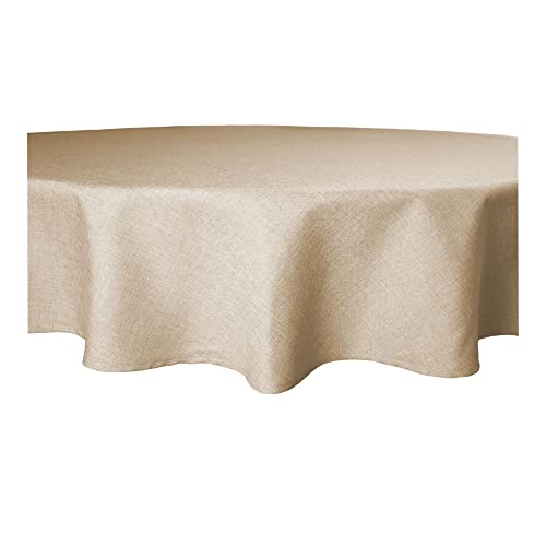 Tischdecke beige Natur 140 cm Ø rund Struktur Mitteldecke Leinen-Optik beschichtet Wasser und Schmutz abweisend Lotuseffekt von Haus und Deko