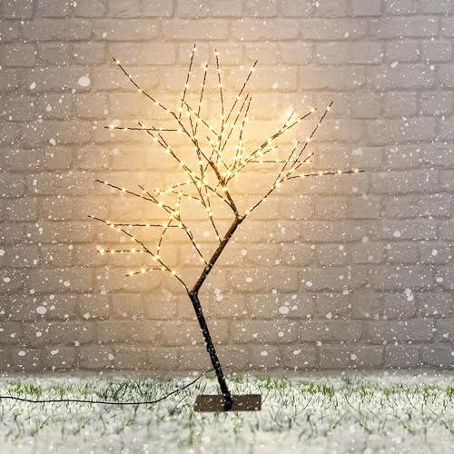 LED Lichterbaum 80 cm mit 198 warmweissen LEDs schwarz | Leuchtbaum/Dekobaum für Indoor Outdoor mit Metallfuß | LED Weihnachtsdeko Nachttischlampe Weihnachtsdeko Fenster beleuchtet von Haushalt International