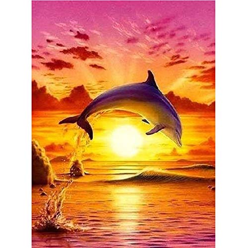 HautStore 5D Diamond Painting Set Full Bilder, DIY 5D Diamant Malerei Kits für Erwachsene Full Drill Tanzende Delfine DIY Diamant Malerei Stickerei Vollbedeckung Kreuz Stich 30 * 40CM von HautStore