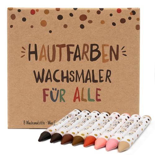 Hautfarben Wachsmalstifte, Set 8 Wachsmaler in unterschiedlichen Hauttönen, Stifte für Kinder ab 3 Jahren, nachhaltige Materialien, Geschenk ohne Plastik, Wachsmaler für alle von Hautfarben