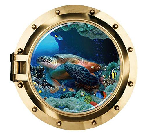 2 Stück 3D Wandaufkleber Wandtattoo Wandsticker Bullauge Delphin und Schildkröten Unterwasser Welt Fenster Schlafzimmer Kinderzimmer Deko (B) von Hava Kolari