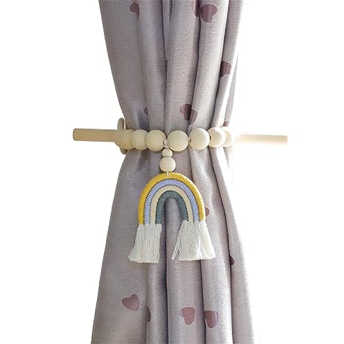 2 Stück Raffhalter für Vorhänge, Regenbogen Vorhang Raffhalter Boho Makramee Gardinenhalter Holzstab Vorhang Clips Holdback Vorhanghalter für Schlafzimmer Büro Gardinen Deko (Stil 2) von Hava Kolari