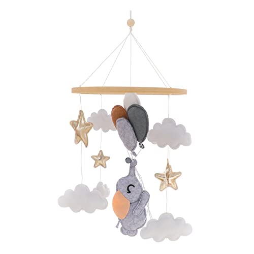 Hava Kolari Mobile Baby Windspiele, Filz Tiere Mobile Baby Holz mit Filzbällen, Mobile Baby Mädchen Bettglocke Anhänger für Babybett Jungen und Mädchen (Elefant) von Hava Kolari