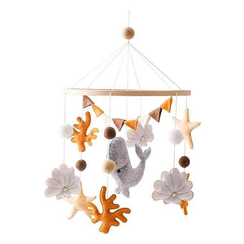 Hava Kolari Mobile Baby Windspiele Koralle Wale, Filz Mobile Baby Holz mit Filzbällen, Mobile Baby Mädchen Bettglocke Anhänger für Babybett Jungen und Mädchen von Hava Kolari