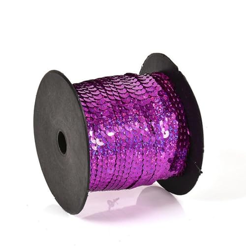 Hava Kolari Pailletten Bänder 90 m Pailletten Band 6 mm Breites Bortenband Glänzende Paillettenbänder für DIY Handwerk Bastelprojekte Tanzbekleidungen Armband Dekorationen (Laser Rosenrot) von Hava Kolari