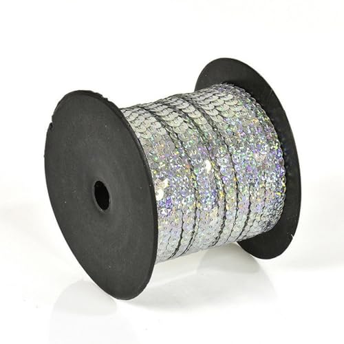 Hava Kolari Pailletten Bänder 90 m Pailletten Band 6 mm Breites Bortenband Glänzende Paillettenbänder für DIY Handwerk Bastelprojekte Tanzbekleidungen Armband Dekorationen (Laser Silber) von Hava Kolari