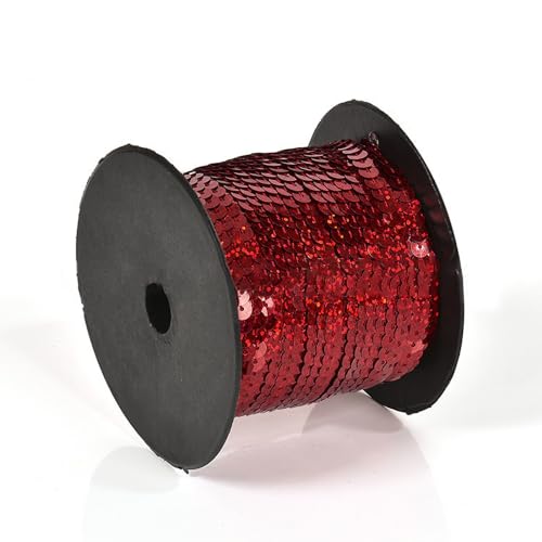 Hava Kolari Pailletten Bänder 90 m Pailletten Band 6 mm Breites Bortenband Glänzende Paillettenbänder für DIY Handwerk Bastelprojekte Tanzbekleidungen Armband Dekorationen (Laser rot) von Hava Kolari