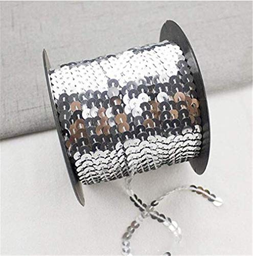 Hava Kolari Paillettenband Pailletten Glänzendes Handwerk Ordnungsrolle Hochzeit Dekorationen DIY Kleidung und Schmuck 90m*6mm (Silber) von Hava Kolari