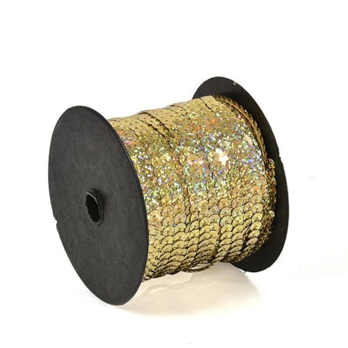 Pailletten Bänder 90 m Pailletten Band 6 mm Breites Bortenband Glänzende Paillettenbänder für DIY Handwerk Bastelprojekte Tanzbekleidungen Armband Dekorationen (Laser Hellgold) von Hava Kolari