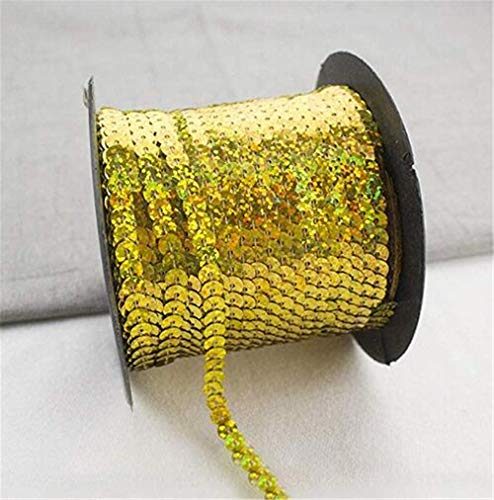 Hava Kolari Paillettenband Pailletten Glänzendes Handwerk Ordnungsrolle Hochzeit Dekorationen DIY Kleidung und Schmuck 90m*6mm (Goldener Laser) von Hava Kolari