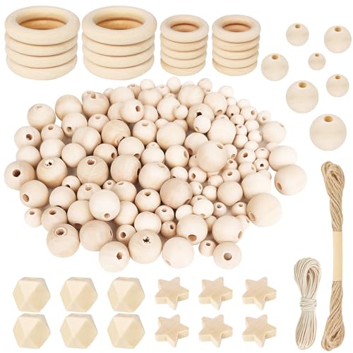 HavaCue 160 Stück Holzperlen Makramee Set,10-20MM Holzkugeln mit Loch,Makramee Zubehör zum Auffädeln Natur,Holzringe zum Basteln,Holzperlen Holzring Set für DIY Schmuck Herstellungsprozess von HavaCue ㅤ