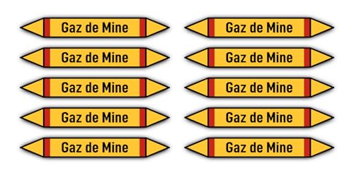 Aufkleber: 100x15 mm, 10 Stück - Groupe 4 - Gaz Inflammables - Rohrleitungskennzeichnung - nach DIN 2403 - Sprache: französisch - Gaz de Mine von Havati