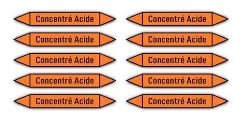 Aufkleber: 100x15 mm, 10 Stück - Groupe 6 - Acides - Rohrleitungskennzeichnung - nach DIN 2403 - Sprache: französisch - Concentré Acide von Havati