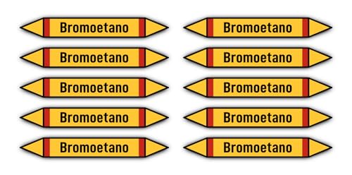 Aufkleber: 100x15 mm, 10 Stück - Grupo 4 - Gases Inflamables - Rohrleitungskennzeichnung - nach DIN 2403 - Sprache: spanisch - Bromoetano von Havati