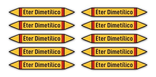 Aufkleber: 100x15 mm, 10 Stück - Grupo 4 - Gases Inflamables - Rohrleitungskennzeichnung - nach DIN 2403 - Sprache: spanisch - Éter Dimetílico von Havati