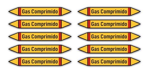 Aufkleber: 100x15 mm, 10 Stück - Grupo 4 - Gases Inflamables - Rohrleitungskennzeichnung - nach DIN 2403 - Sprache: spanisch - Gas Comprimido von Havati