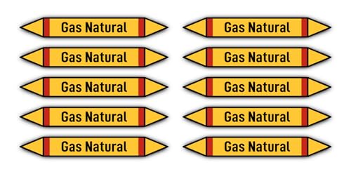 Aufkleber: 100x15 mm, 10 Stück - Grupo 4 - Gases Inflamables - Rohrleitungskennzeichnung - nach DIN 2403 - Sprache: spanisch - Gas Natural von Havati