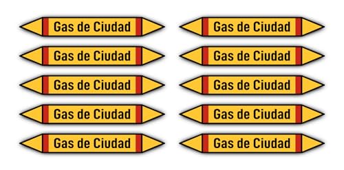 Aufkleber: 100x15 mm, 10 Stück - Grupo 4 - Gases Inflamables - Rohrleitungskennzeichnung - nach DIN 2403 - Sprache: spanisch - Gas de Ciudad von Havati