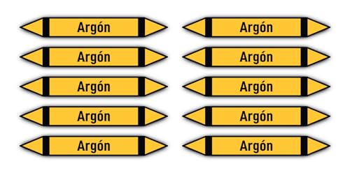 Aufkleber: 100x15 mm, 10 Stück - Grupo 5 - Gases No Inflamables - Rohrleitungskennzeichnung - nach DIN 2403 - Sprache: spanisch - Argón von Havati