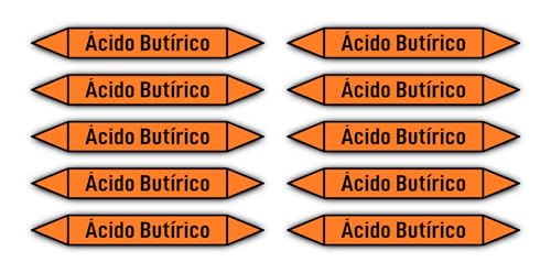 Aufkleber: 100x15 mm, 10 Stück - Grupo 6 - Ácidos - Rohrleitungskennzeichnung - nach DIN 2403 - Sprache: spanisch - Ácido Butírico von Havati