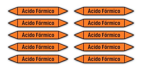 Aufkleber: 100x15 mm, 10 Stück - Grupo 6 - Ácidos - Rohrleitungskennzeichnung - nach DIN 2403 - Sprache: spanisch - Ácido Fórmico von Havati