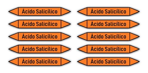 Aufkleber: 100x15 mm, 10 Stück - Grupo 6 - Ácidos - Rohrleitungskennzeichnung - nach DIN 2403 - Sprache: spanisch - Ácido Salicílico von Havati