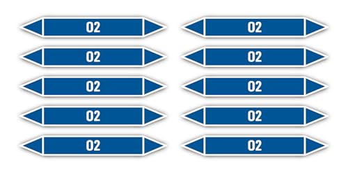 Aufkleber: 100x15 mm, 10 Stück - Gruppe 0 - Sauerstoff - Rohrleitungskennzeichnung - nach DIN 2403 - Sprache: deutsch - O2 von Havati