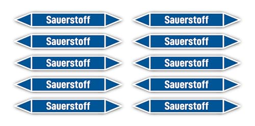 Aufkleber: 100x15 mm, 10 Stück - Gruppe 0 - Sauerstoff - Rohrleitungskennzeichnung - nach DIN 2403 - Sprache: deutsch - Sauerstoff von Havati