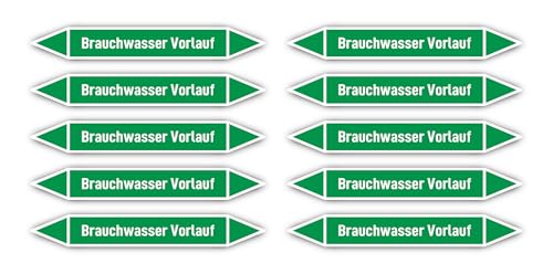 Aufkleber: 100x15 mm, 10 Stück - Gruppe 1 - Wasser - Rohrleitungskennzeichnung - nach DIN 2403 - Sprache: deutsch - Brauchwasser Vorlauf von Havati