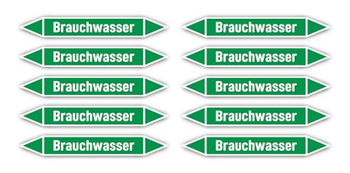 Aufkleber: 100x15 mm, 10 Stück - Gruppe 1 - Wasser - Rohrleitungskennzeichnung - nach DIN 2403 - Sprache: deutsch - Brauchwasser von Havati