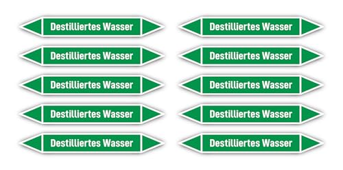 Aufkleber: 100x15 mm, 10 Stück - Gruppe 1 - Wasser - Rohrleitungskennzeichnung - nach DIN 2403 - Sprache: deutsch - Destilliertes Wasser von Havati