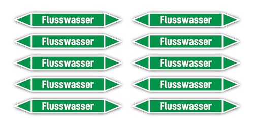 Aufkleber: 100x15 mm, 10 Stück - Gruppe 1 - Wasser - Rohrleitungskennzeichnung - nach DIN 2403 - Sprache: deutsch - Flusswasser von Havati