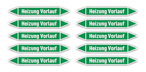 Aufkleber: 100x15 mm, 10 Stück - Gruppe 1 - Wasser - Rohrleitungskennzeichnung - nach DIN 2403 - Sprache: deutsch - Heizung Vorlauf von Havati