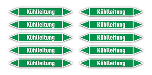 Aufkleber: 100x15 mm, 10 Stück - Gruppe 1 - Wasser - Rohrleitungskennzeichnung - nach DIN 2403 - Sprache: deutsch - Kühlleitung von Havati