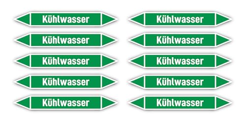 Aufkleber: 100x15 mm, 10 Stück - Gruppe 1 - Wasser - Rohrleitungskennzeichnung - nach DIN 2403 - Sprache: deutsch - Kühlwasser von Havati